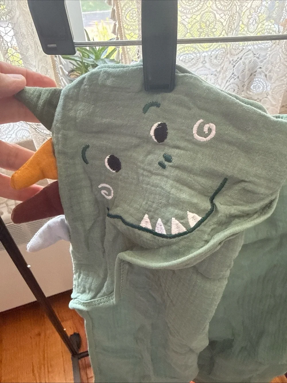 Green Dino Hooded Baby Towel/Blanket